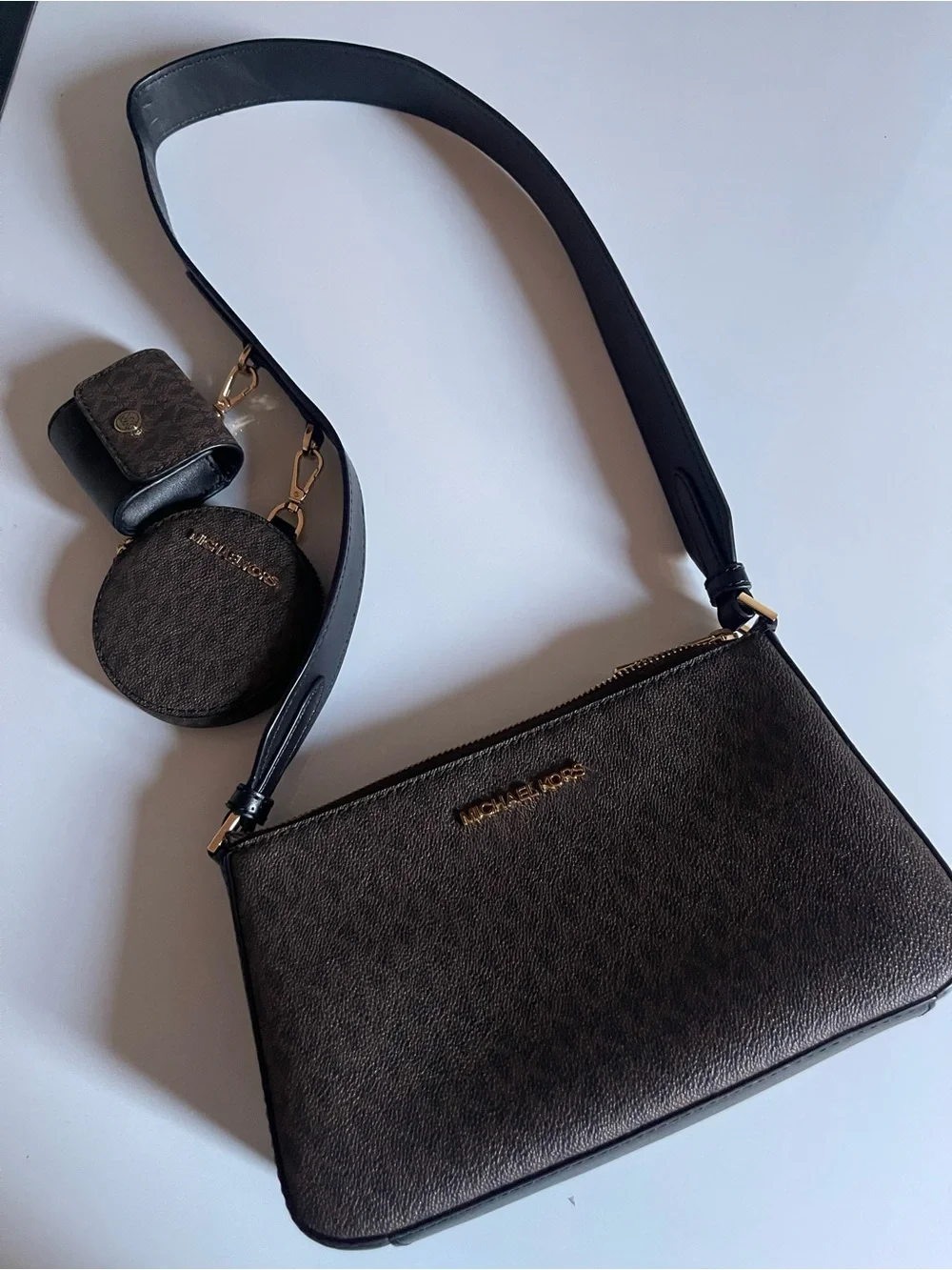 Michael Kors Dark Brown Logo Shoulder Bag with Coin Pouch Set